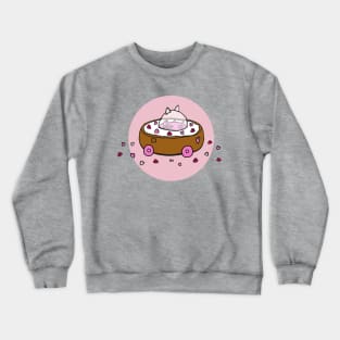 Valentine's Day Cat Donut Car with Heart Sprinkles (Pink) Crewneck Sweatshirt